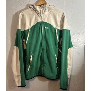 Vintage Oakley Jacket Men Medium Green White Fleece Full Zip Up Coat Sweater Y2K